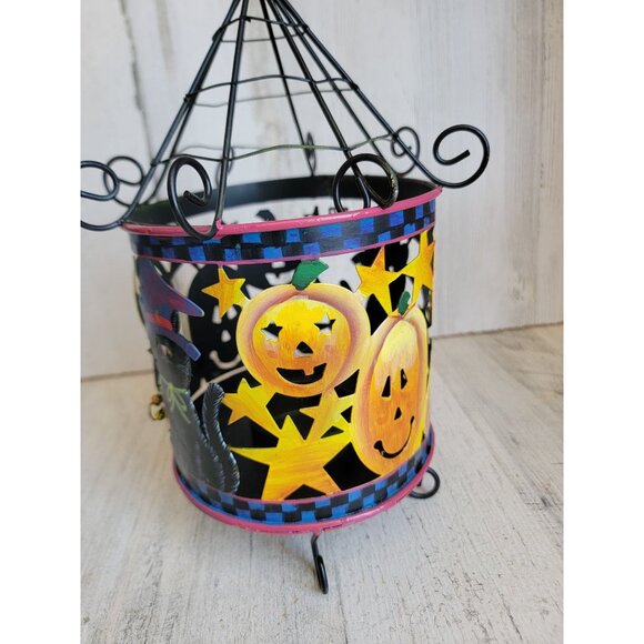 Vintage metal Halloween tea light pumpkin black cat which spider home decor cand - Picture 8 of 9